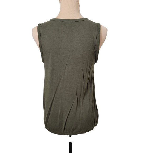 LOFT Size XS Olive Green Split Neck Mixed Media Sleeveless Blouse - Picture 5 of 12